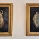 Pair of oil paintings in the neoclassical style depicting dancing nymphs dressed in transparent gowns, dating from the mid-19th century.