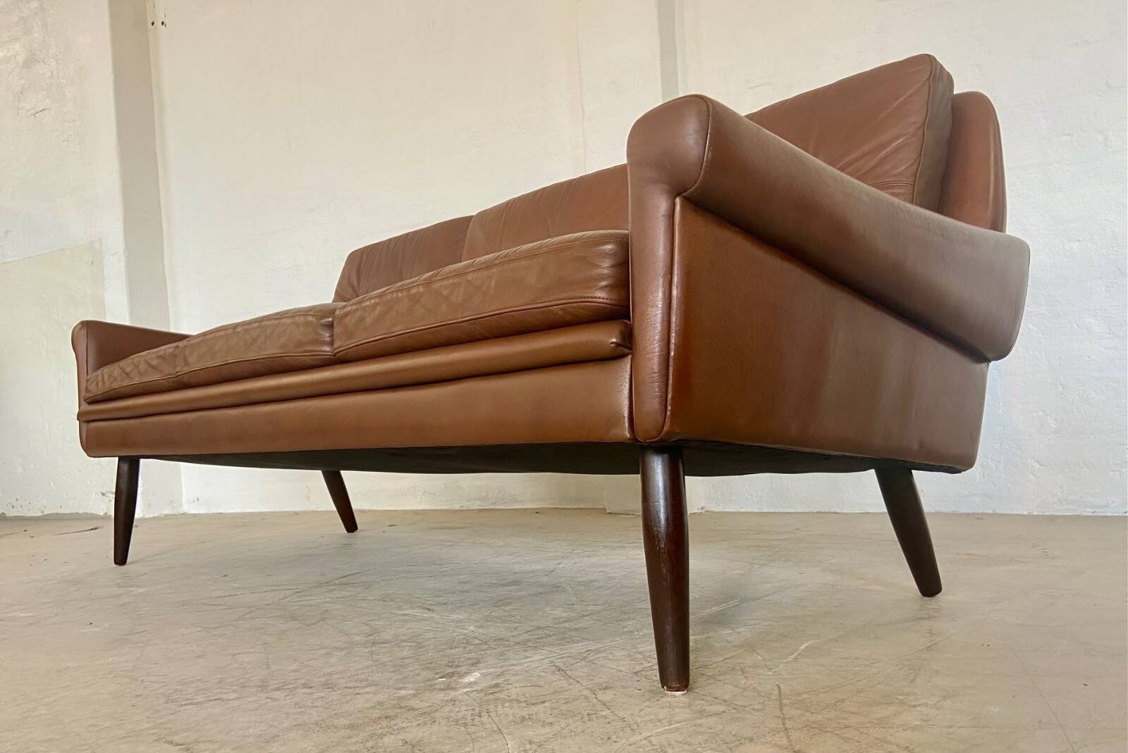 Vintage Danish retro Svend Skipper 3 person sofa in chestnut brown leather