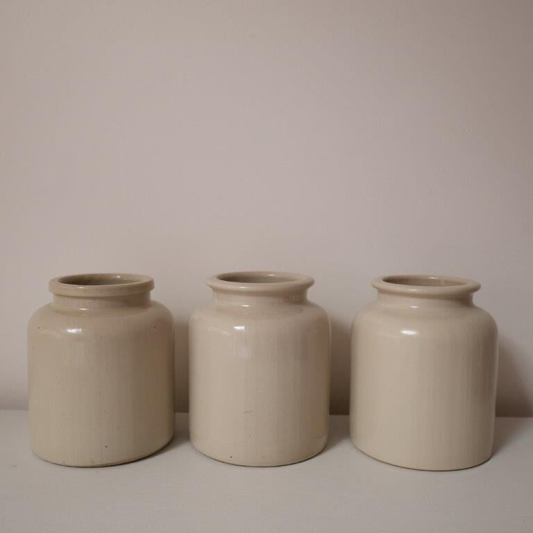 Set of 3 beige mustard jars