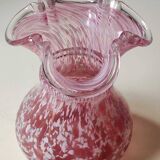 Boule Vase/Clichy Glassware. Scalloped collar. Variegated pink/white. Dim 20 x 15 cm
