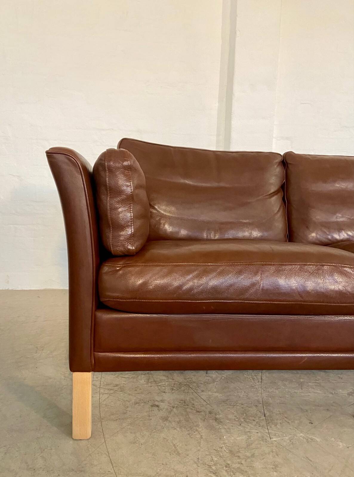 Canapé en cuir marron 3 places Mogens Hansen vintage danois des années 60