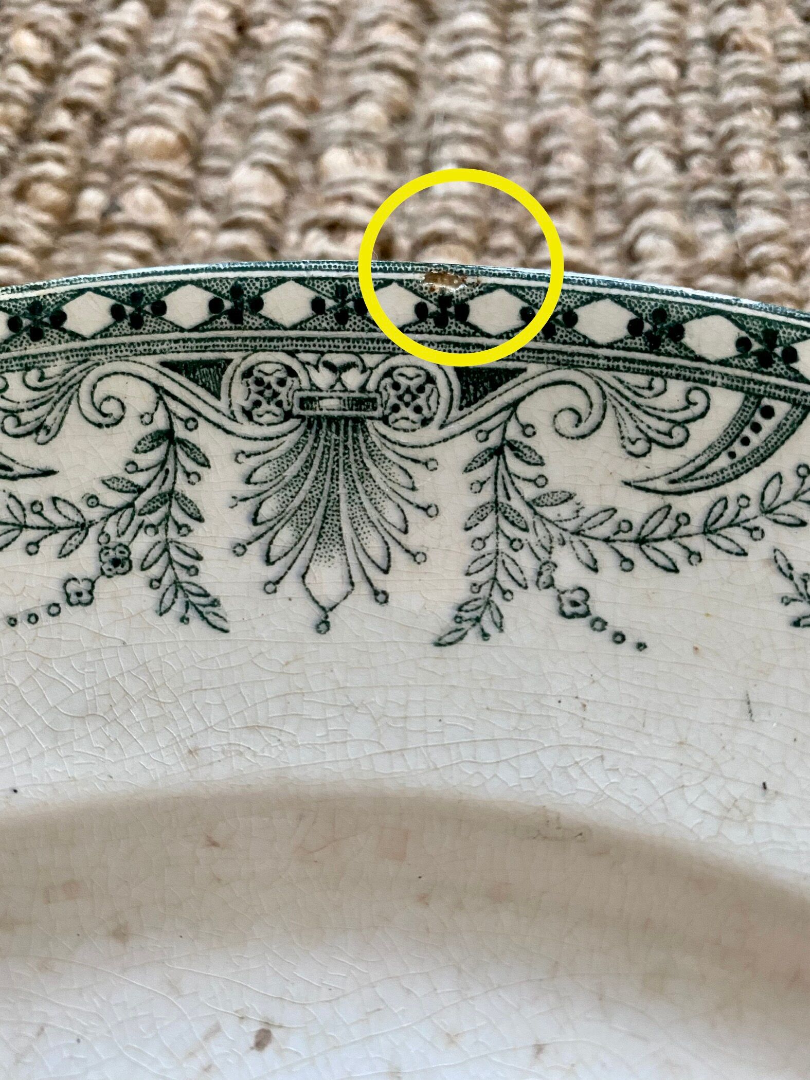 Old earthenware dish Moulin des loups and Hamage