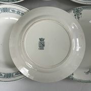 Lot 6 blue and green ironstone plates, antique French earthenware.