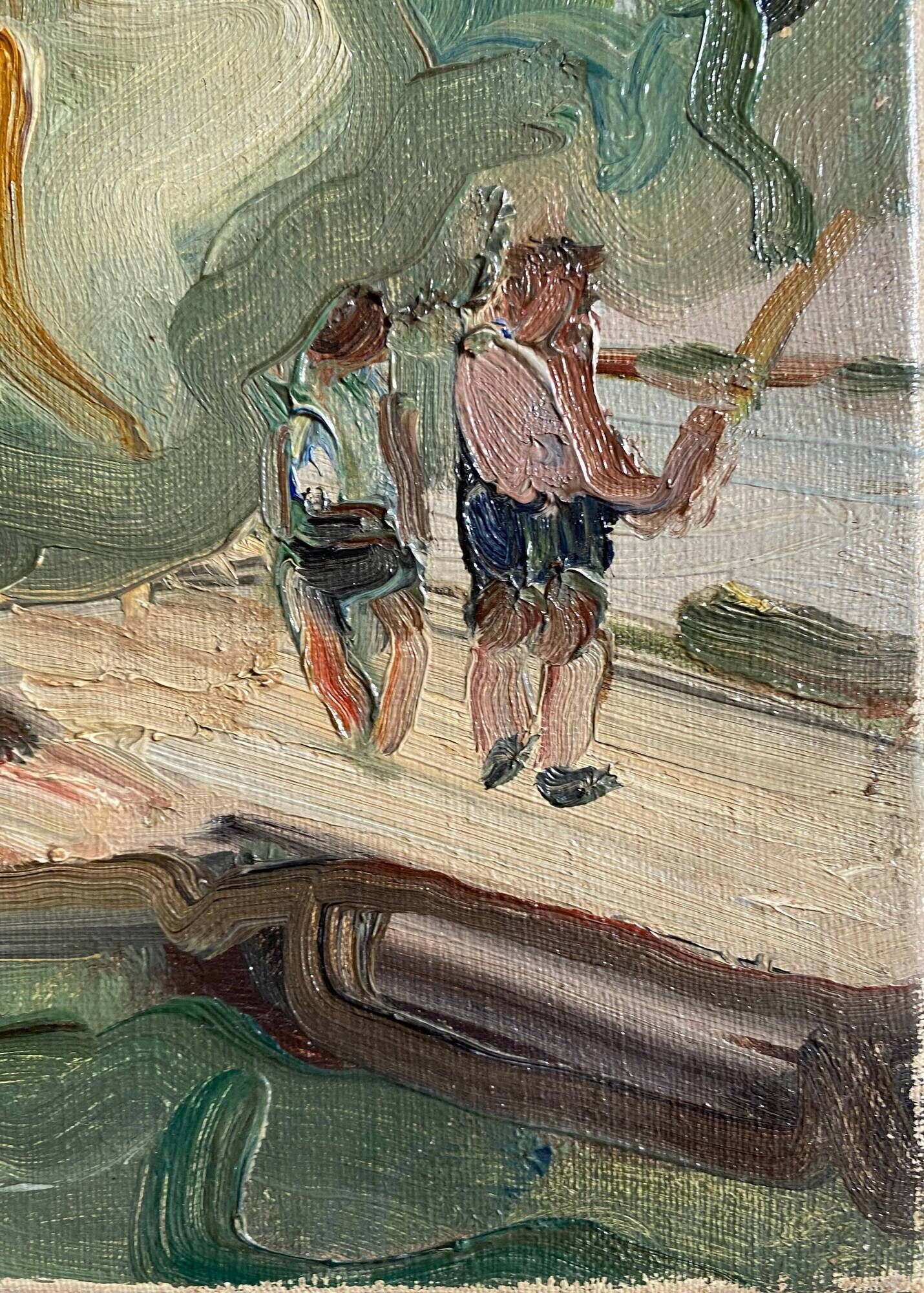 Post-impressionist table "riverside sailing" HST Seine edge