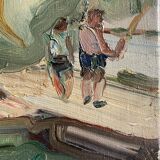 Post-impressionist table "riverside sailing" HST Seine edge