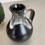Set of 3 multi-color Fat Lava Op Art pottery vase made Bay Ceramics, Germany