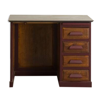 Bureau d'écolier pour enfant avec abattant latéral, bois massif et valchromat, circa 1950