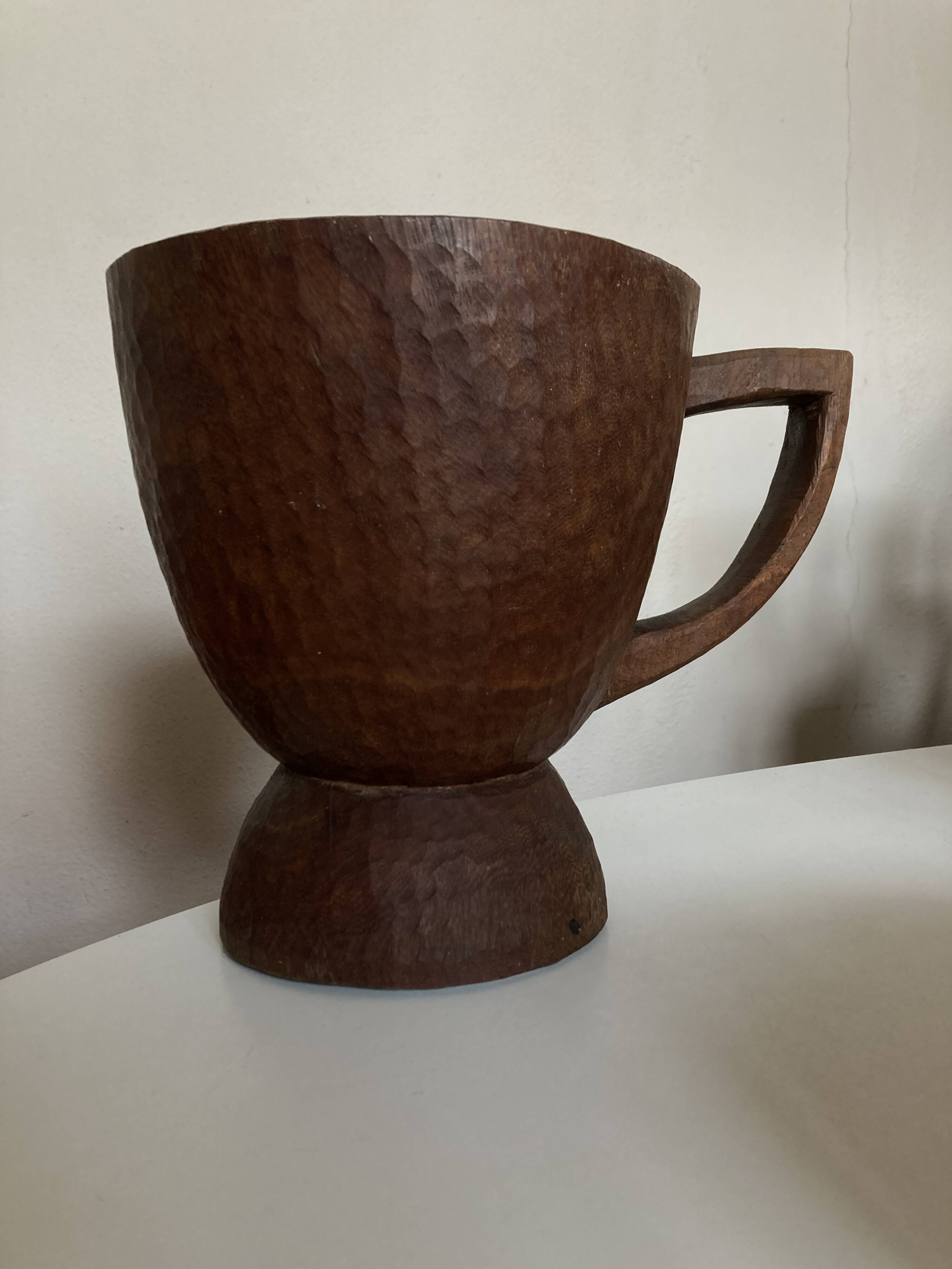 Midcentury Cubist XXXL Cup in West African Monoxyl Wood