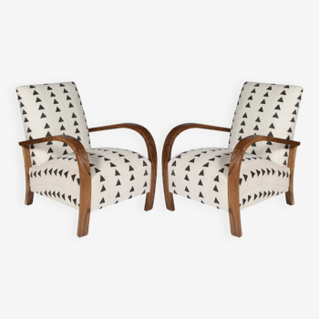 Pair of Art Deco armchairs in wood and ethnic fabrics