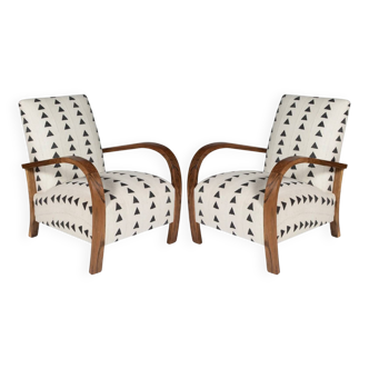 Pair of Art Deco armchairs in wood and ethnic fabrics