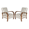 Pair of Art Deco armchairs in wood and ethnic fabrics