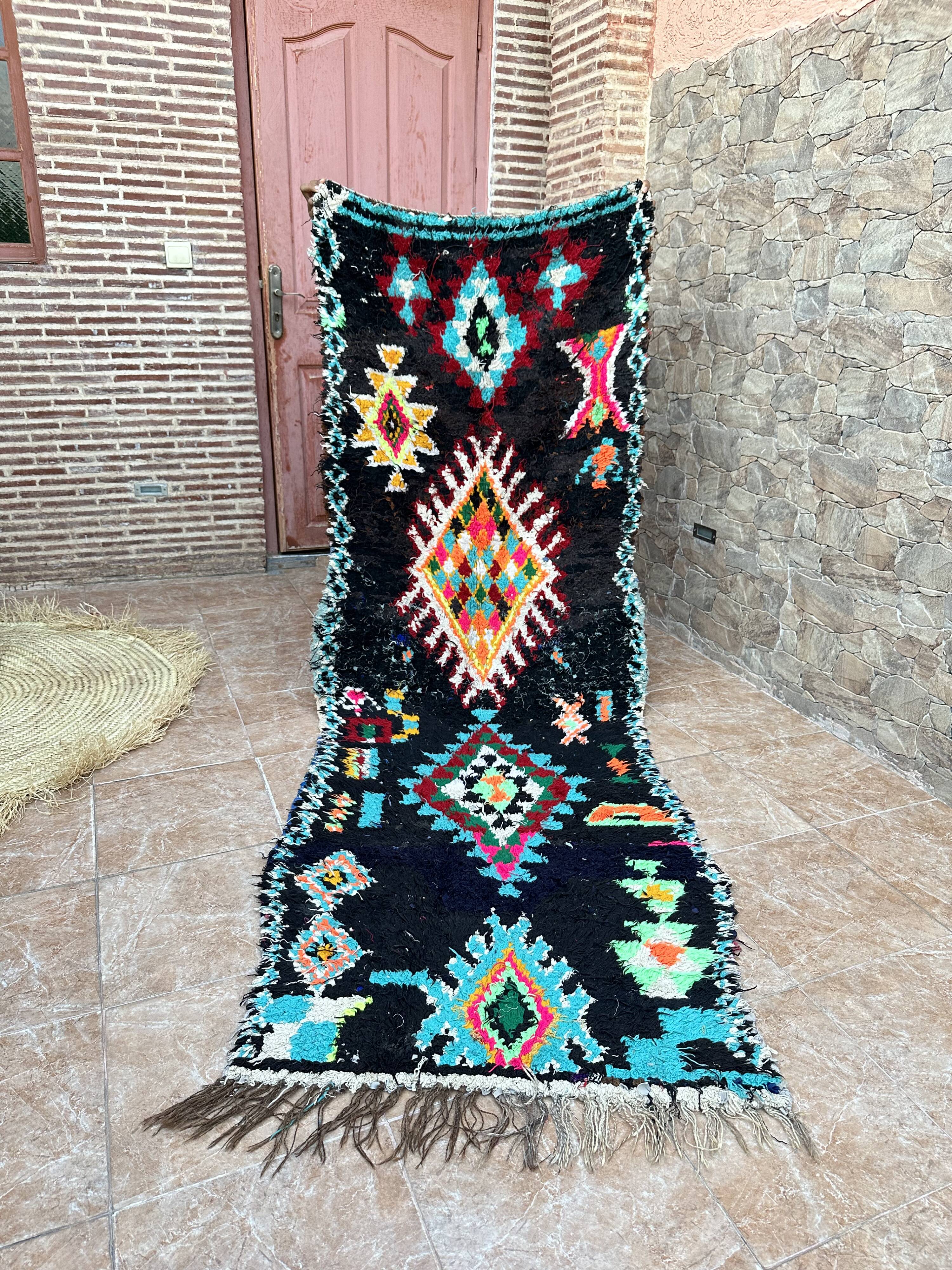 Vintage Berber Boucherouite hallway runner: Moroccan rug