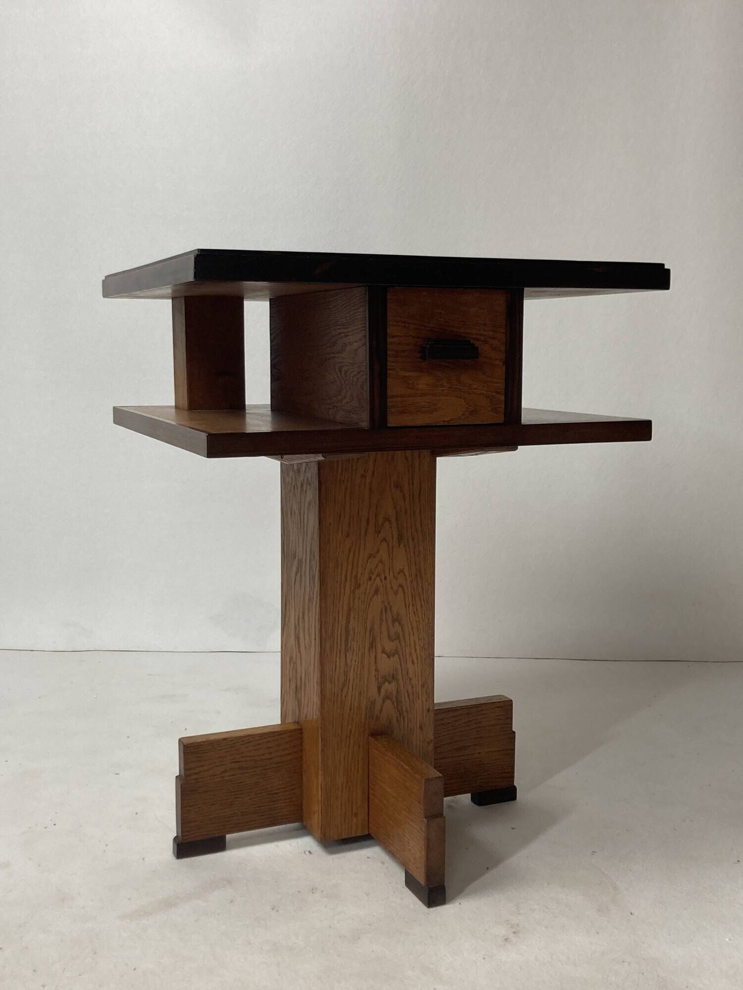 Dutch art deco Amsterdam school oak and coromandel side table, 1930s