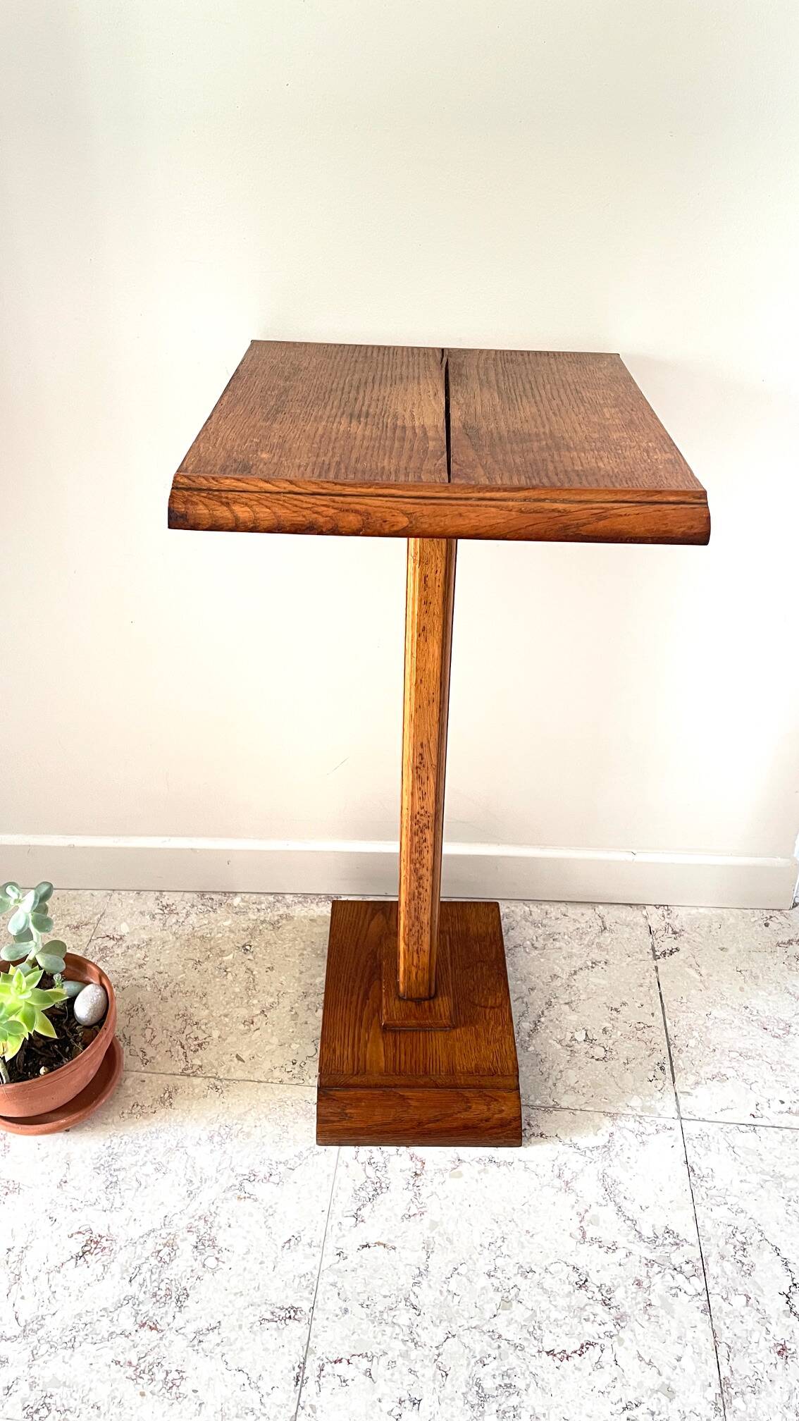 Vintage solid oak saddle plant holder