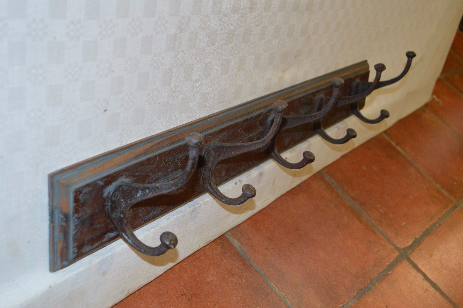 School coat rack with cast iron pegs