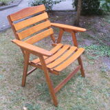 Mid century patinated wood folding garden or patio elbow chair, 1960s