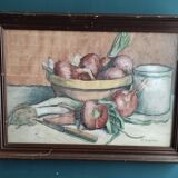 Vintage French still life in watercolour, signed Asquiedge
