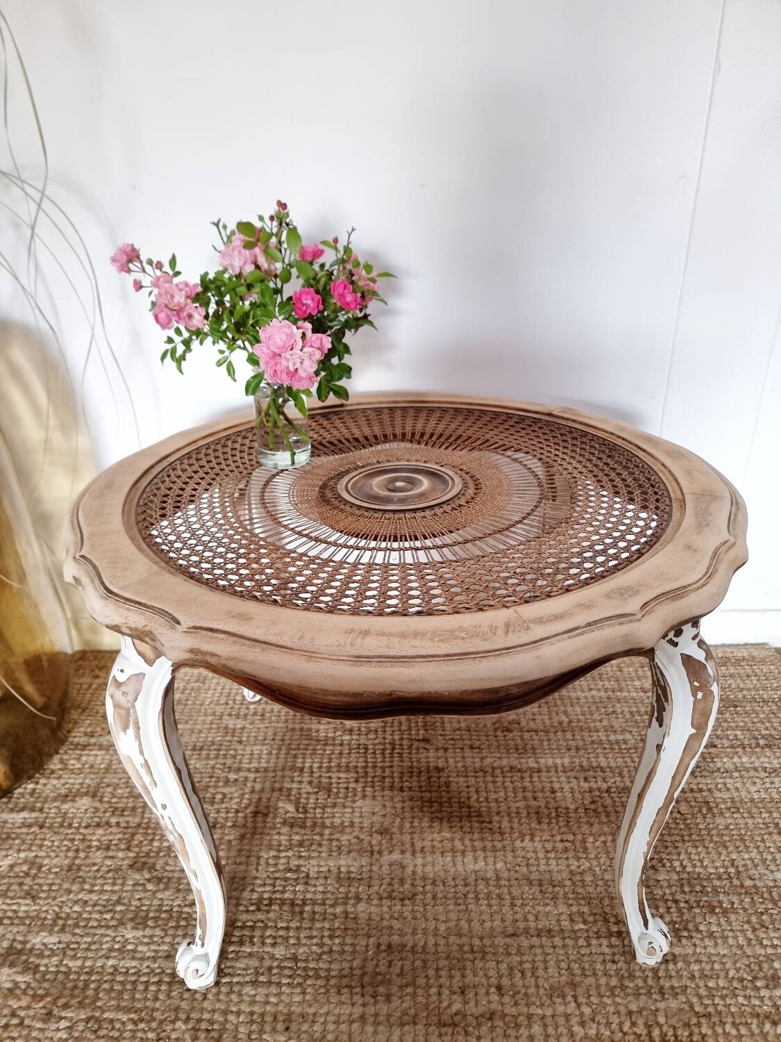 Round cane coffee table
