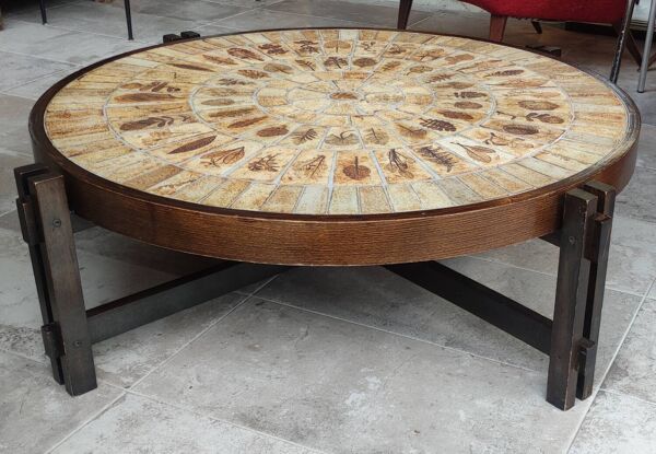 Table basse céramique Roger Capron Vallauris décor herbier