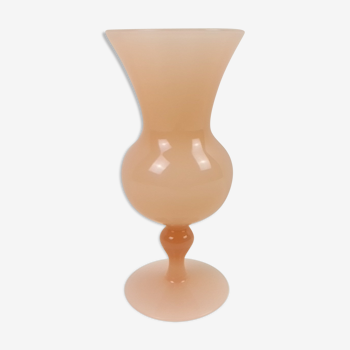 Vase à pied saumon style opaline 23 cm
