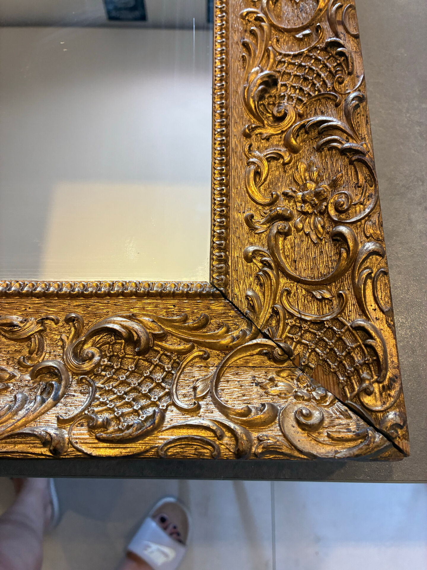 Rectangular framed mirror in wood and gilded stucco – Louis XV Rococo style