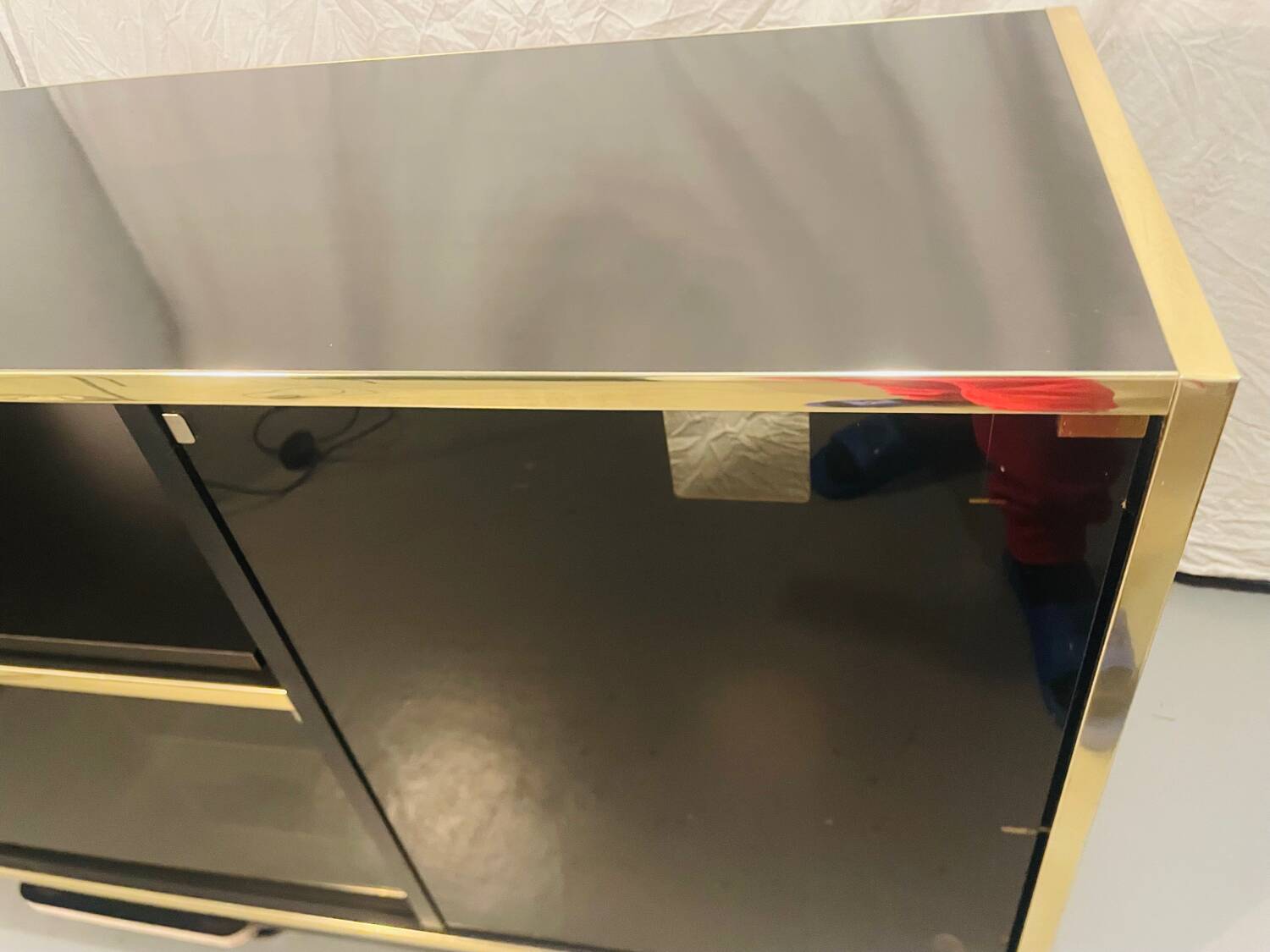 Sideboard, black lacquered and brass Hi-fi unit by Roche Bobois, circa 1970