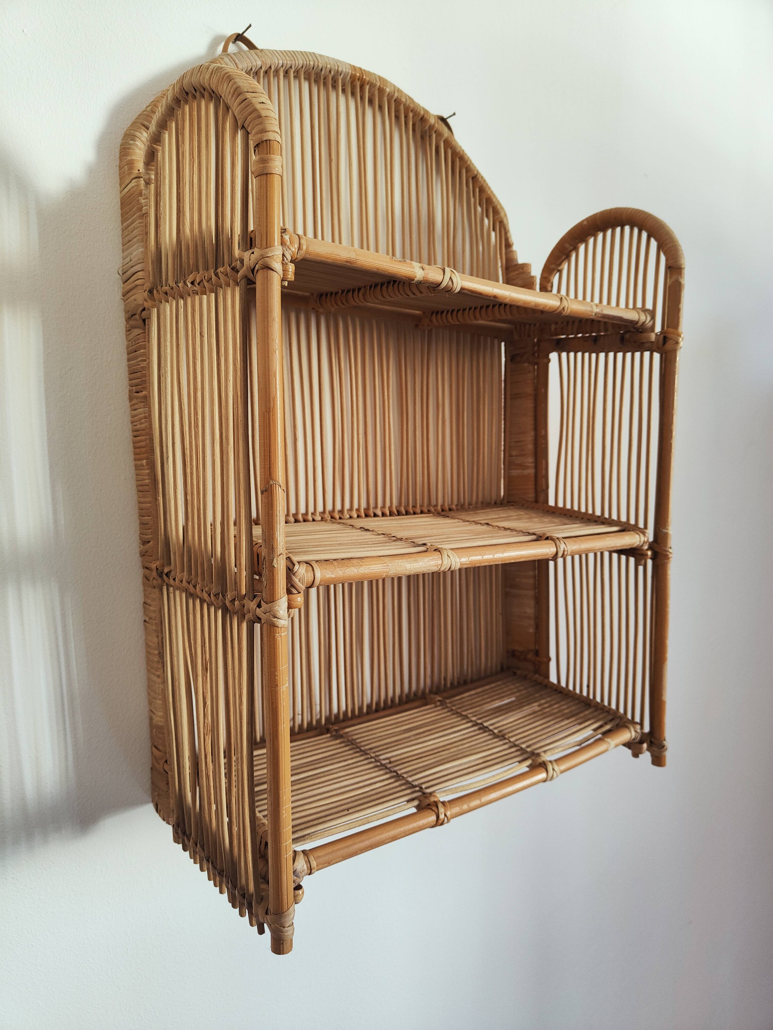 Rattan wall shelf