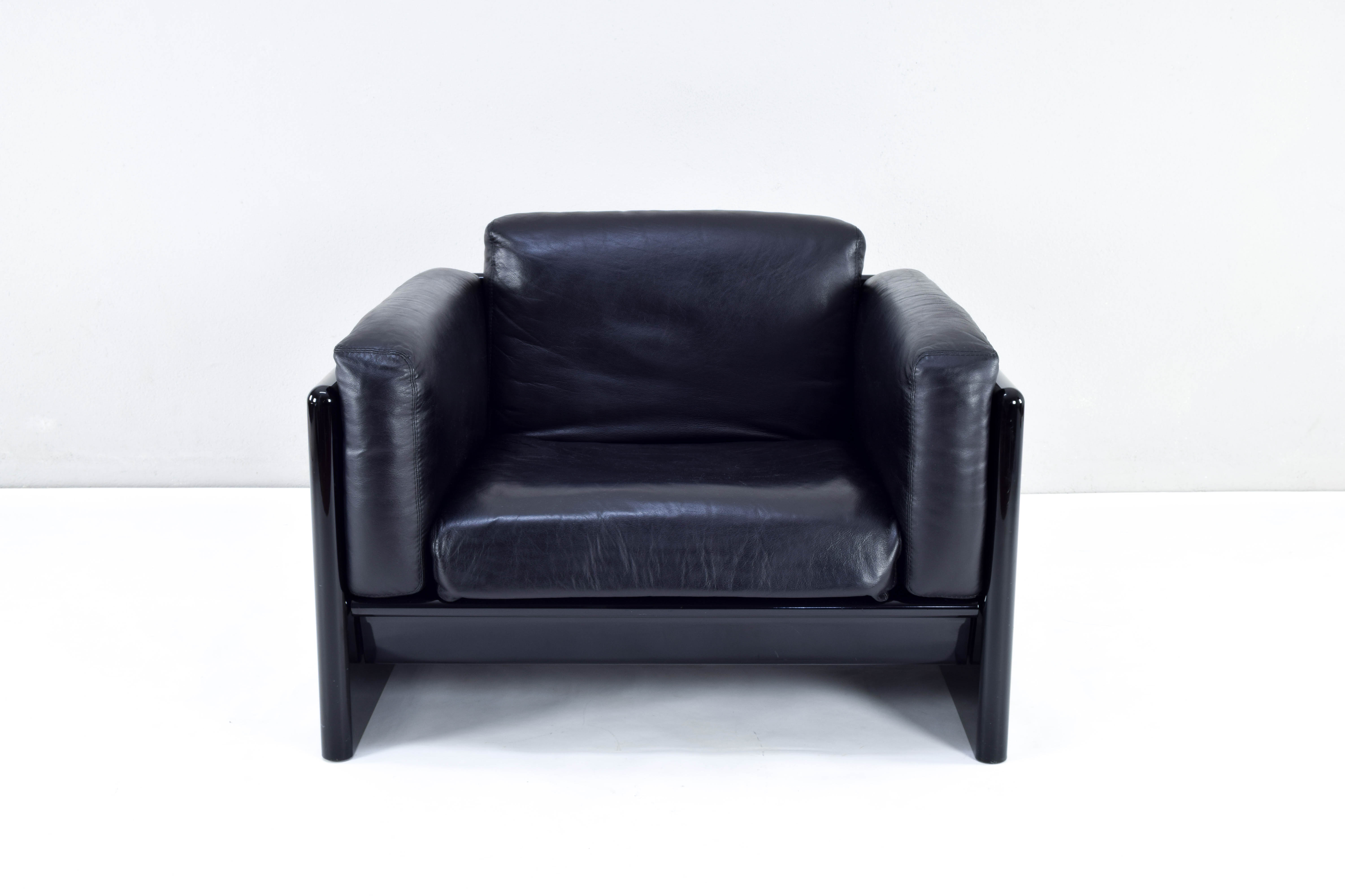 Black Leather Simone Armchair by Ufficio Progetti Gavina for Simon International