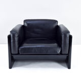 Fauteuil Simone en cuir noir par Ufficio Progetti Gavina pour Simon International