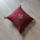 Burgundy Moroccan cushion with cotton pompom