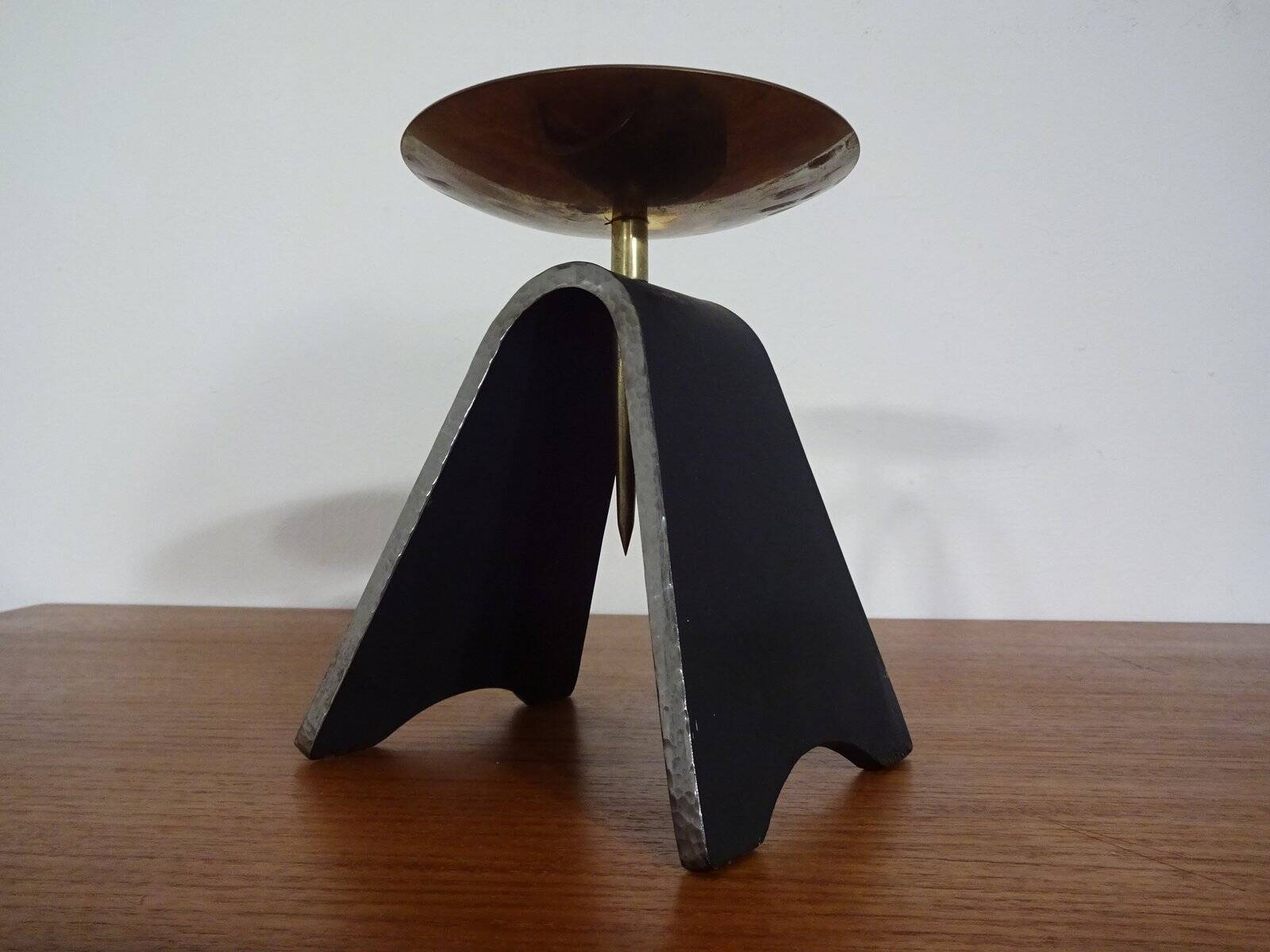 Brutalist Iron and Brass Candleholder, 1960s