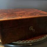 Magnificent liqueur cabinet made of burl wood, with a key and compartments - vintage.