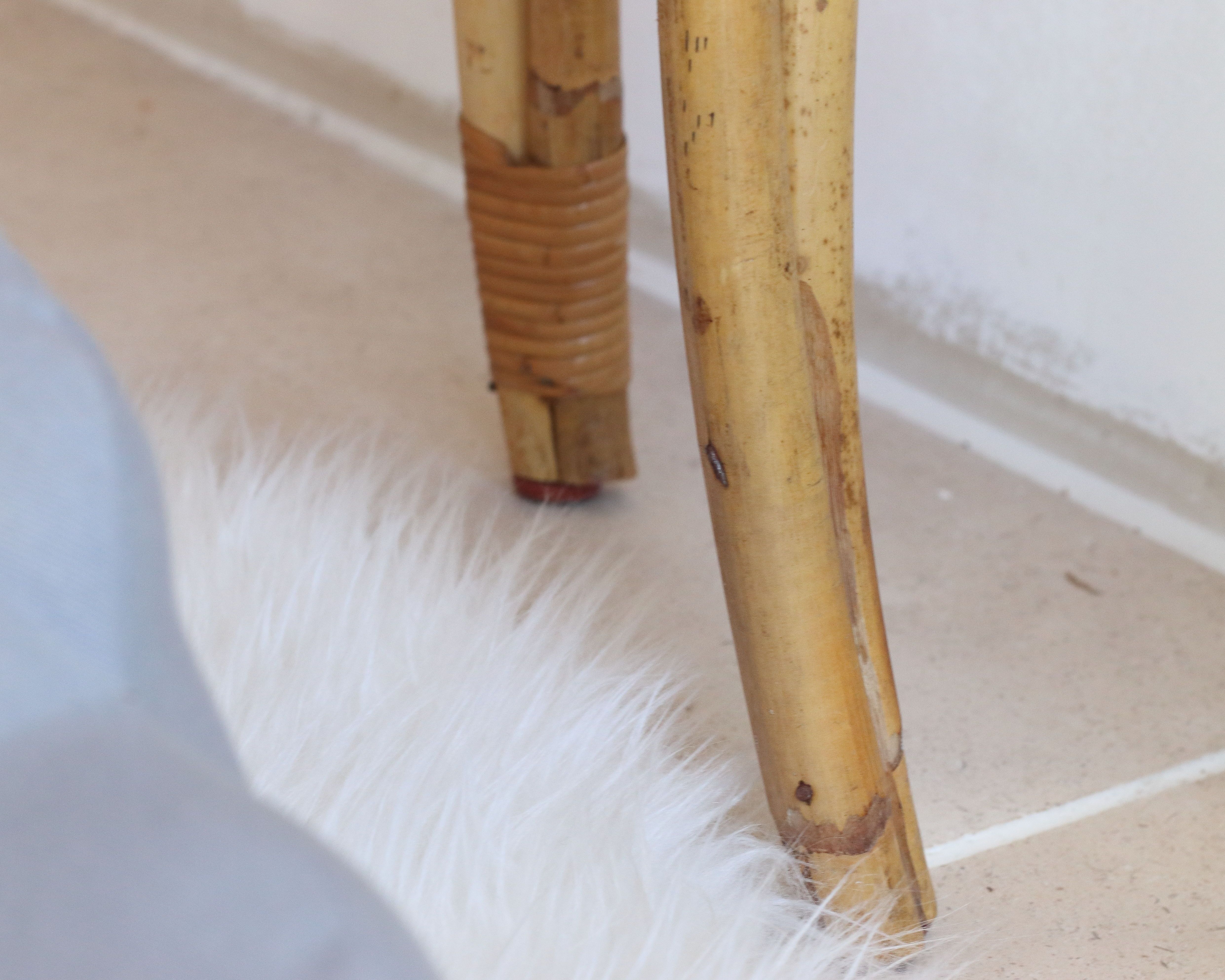 Stool-end of sofa-plant holder in rattan of years 60