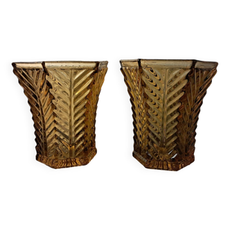 Pair of art deco amber vases