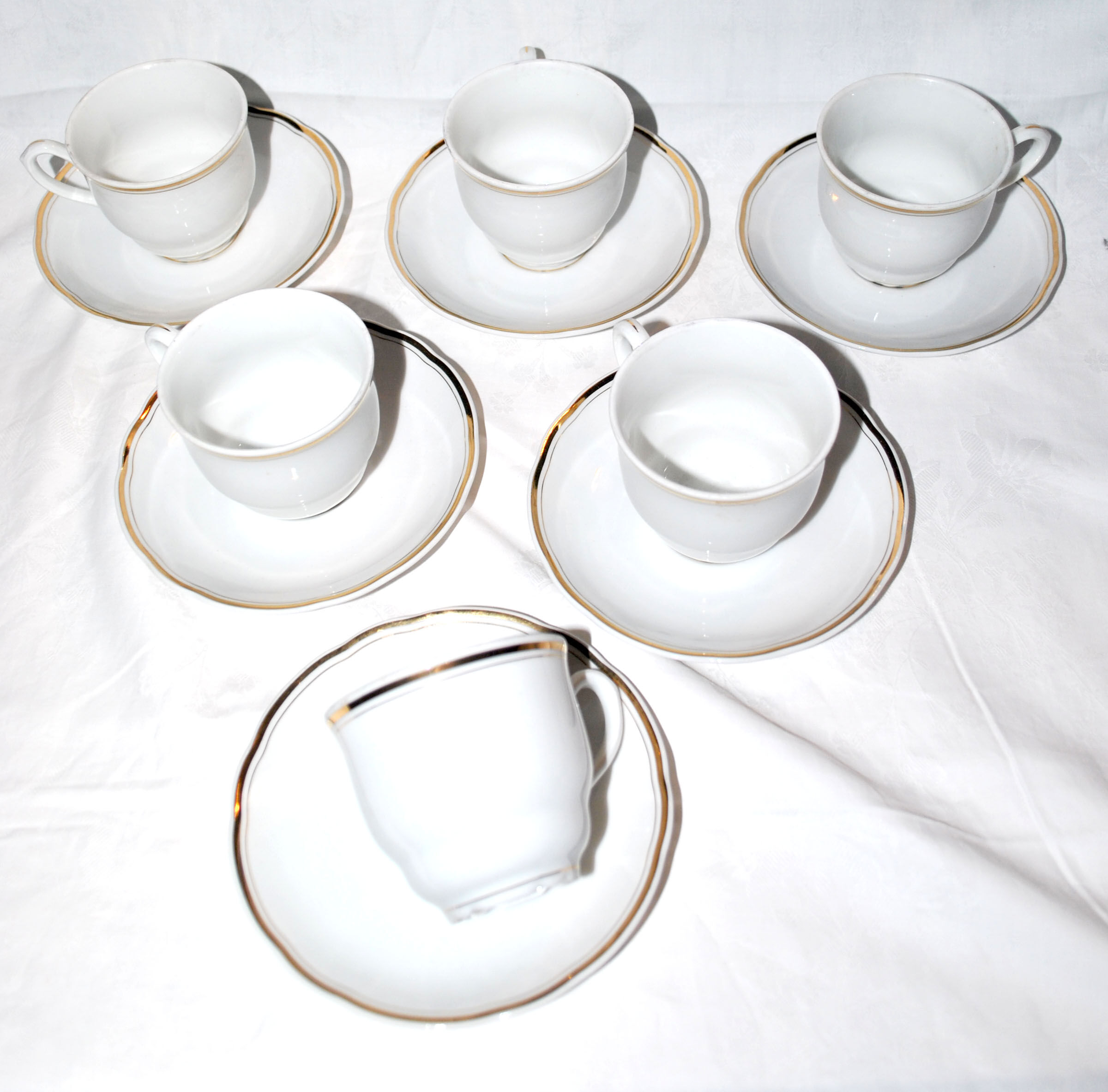 Service à café de bistrot - lot de 6 tasses en porcelaine vintage