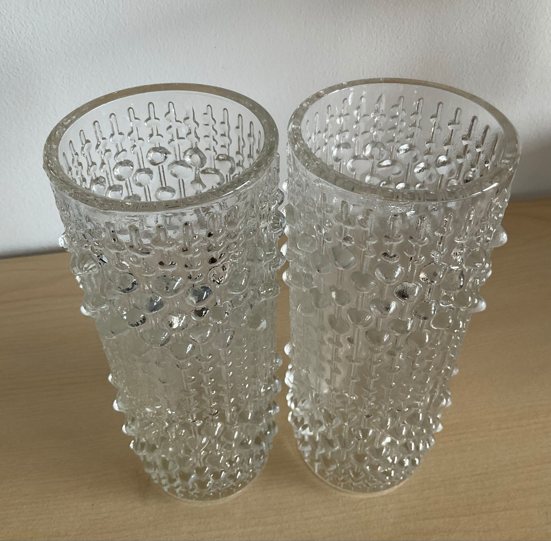 Pair of vintage Bubble roll vases in moulded glass