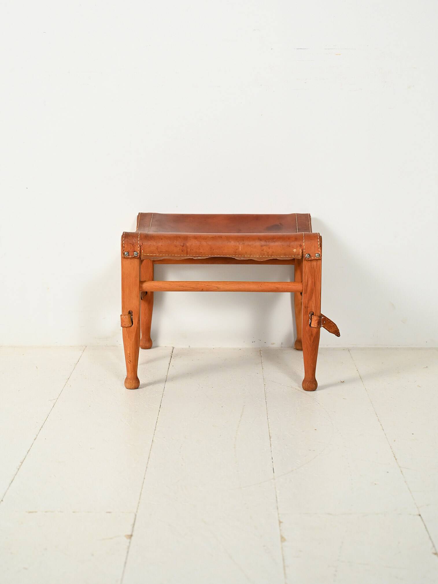 “Safari” Footstool in Oak and Leather