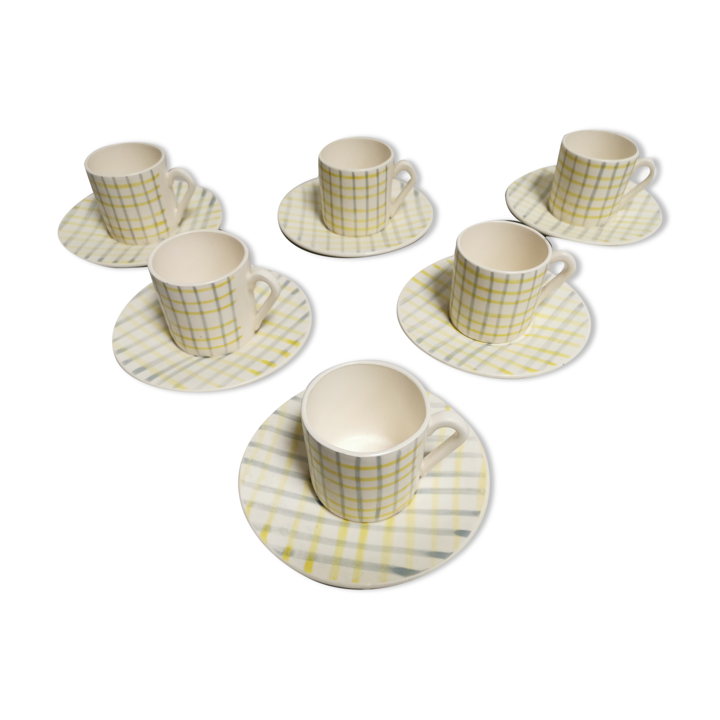 Service of 6 coffee cups and cassocks. faience of salins france . vintage ceramic 50s 60s