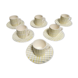 Service of 6 coffee cups and cassocks. faience of salins france . vintage ceramic 50s 60s