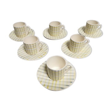Service de 6 tasses à café et soutasses faience de salins france . vintage ceramique années 50 60