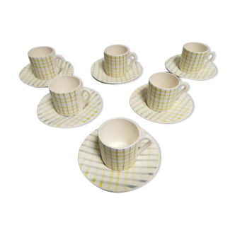 Service of 6 coffee cups and cassocks. faience of salins france . vintage ceramic 50s 60s