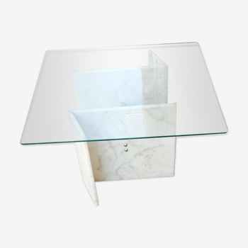 Vintage coffee table white marble and glass