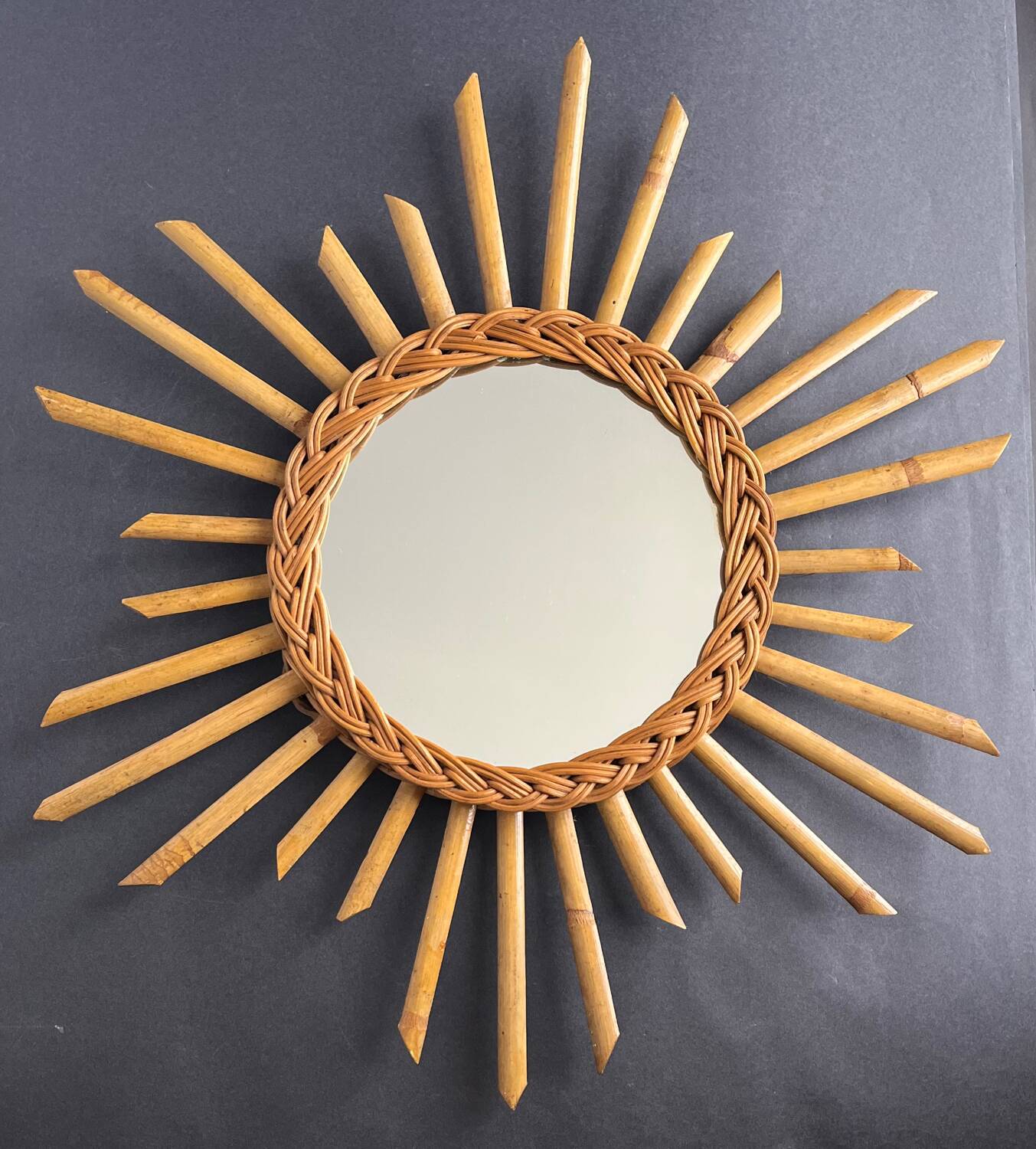 Miroir soleil en rotin