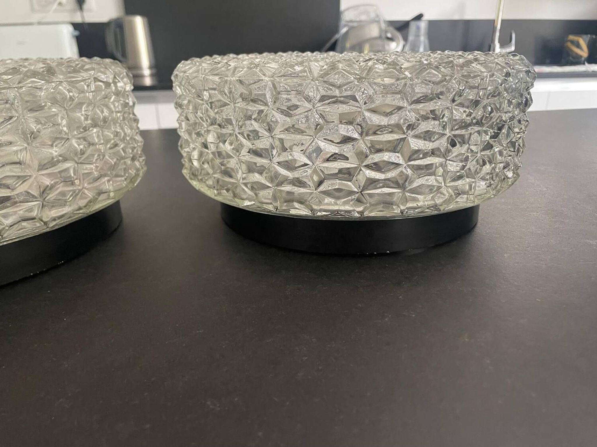 Pair of ceiling lights RZB moulded glass 1960. Germany