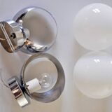 Pair of Space-age wall lights by Marca SL, white opaline, Spain, 1960