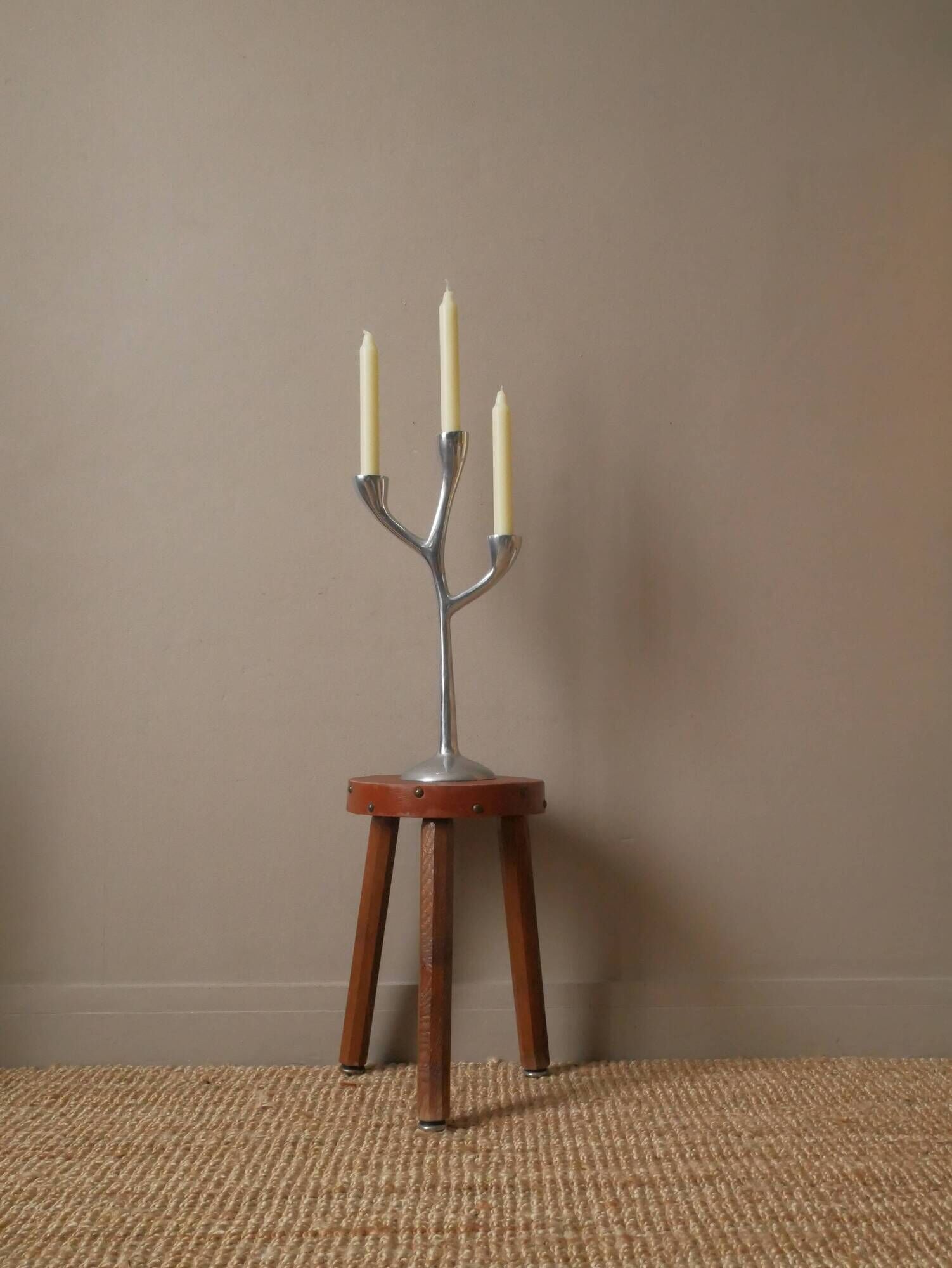 Aluminum candle holder Scandinavian design candelabra vintage silver metal candlestick three branches