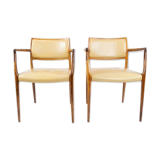 Pair of N.O. Moeller armchairs, model 65, in rosewood and light leather