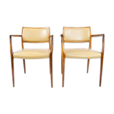 Pair of N.O. Moeller armchairs, model 65, in rosewood and light leather