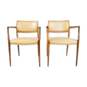 Pair of N.O. Moeller armchairs, model 65, in rosewood and light leather