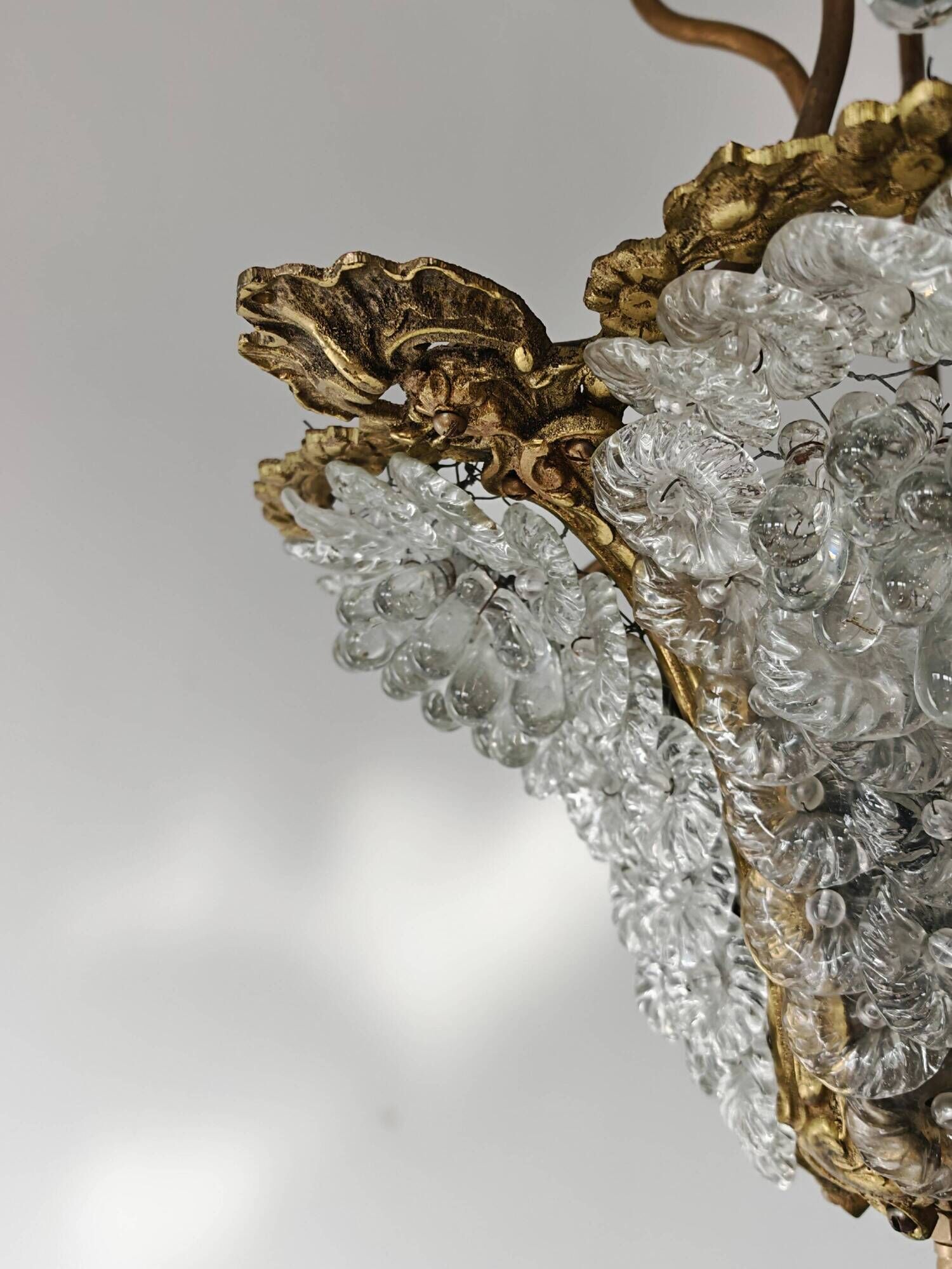 Art Nouveau bronze chandelier with Murano glass flowers
